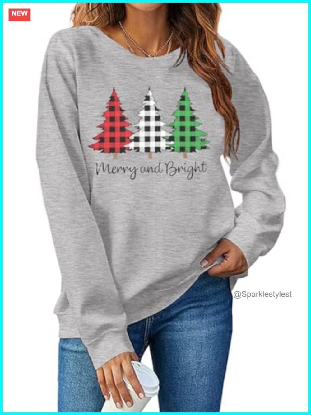 Merry and Bright Christmas Tree Graphic Sweatshirt Crewneck Pullover